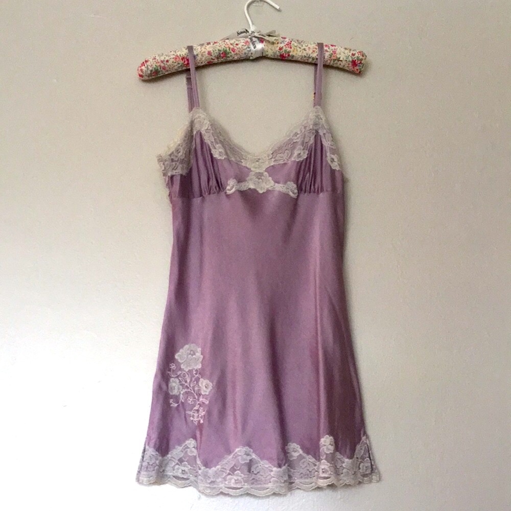 💜 Lavender chemise SILK with ivory lace